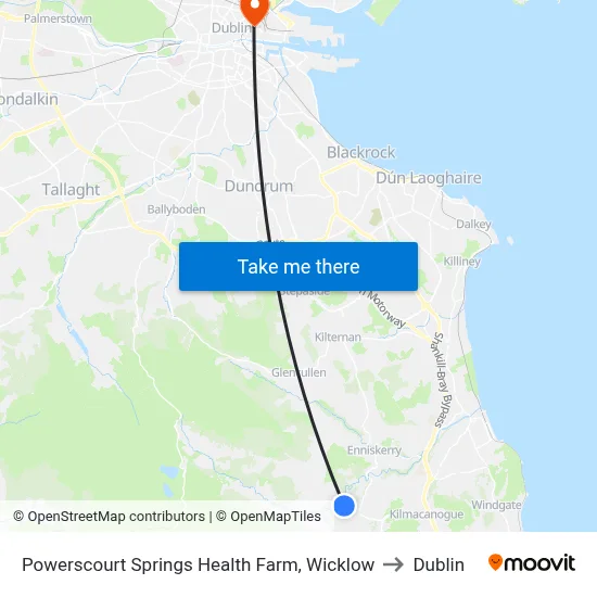 Powerscourt Springs Health Farm, Wicklow to Dublin map
