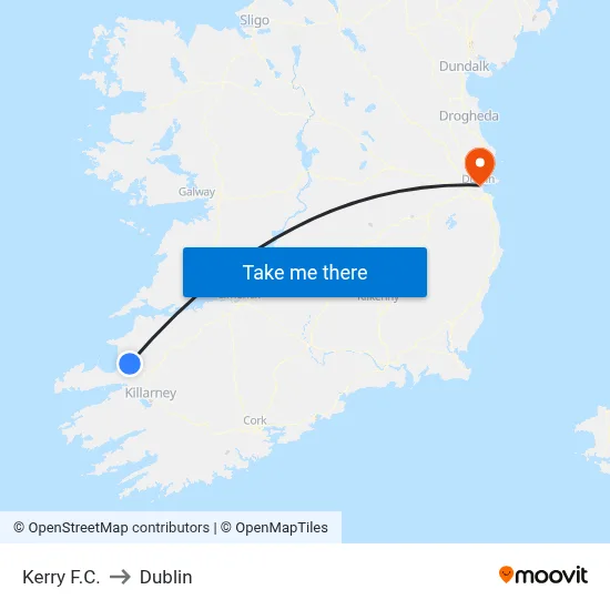 Kerry F.C. to Dublin map
