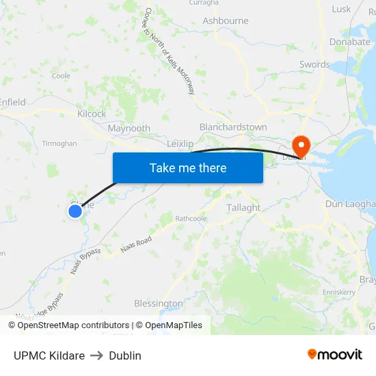 UPMC Kildare to Dublin map