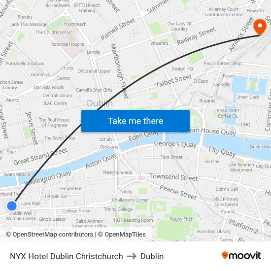 NYX Hotel Dublin Christchurch to Dublin map