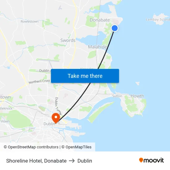 Shoreline Hotel, Donabate to Dublin map