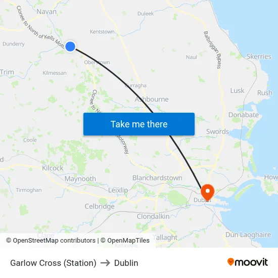 Garlow Cross (Station) to Dublin map