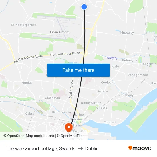 The wee airport cottage, Swords to Dublin map