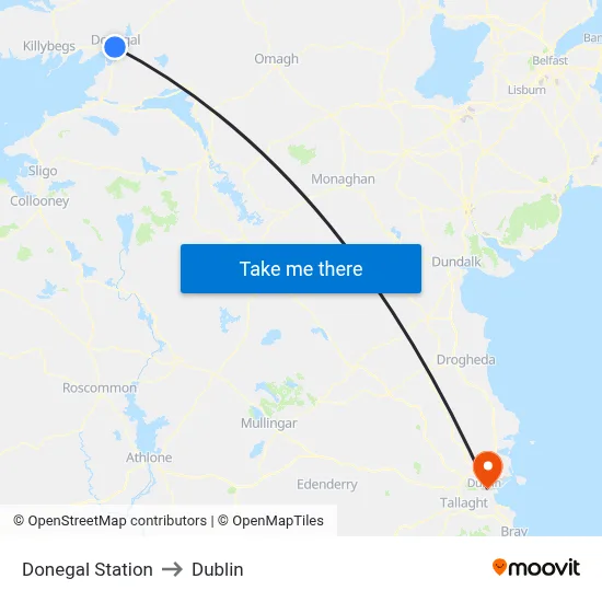 Donegal Station to Dublin map