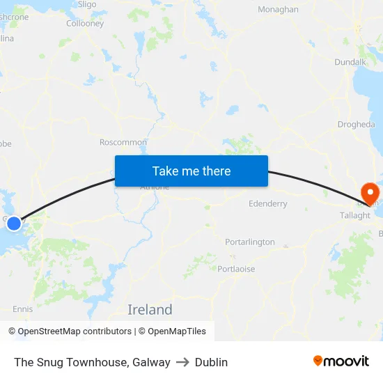 The Snug Townhouse, Galway to Dublin map