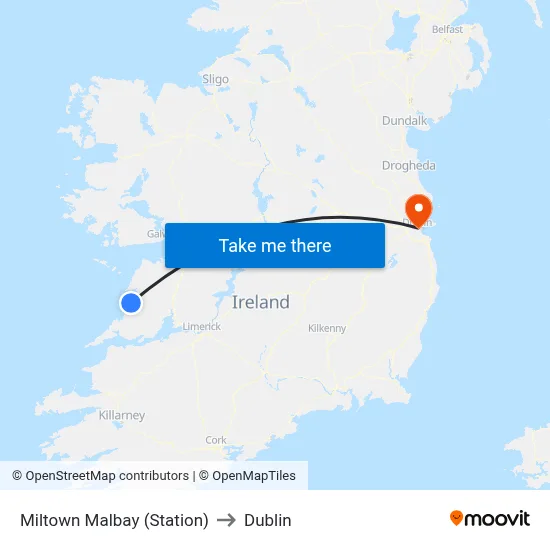 Miltown Malbay (Station) to Dublin map