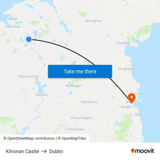 Kilronan Castle to Dublin map
