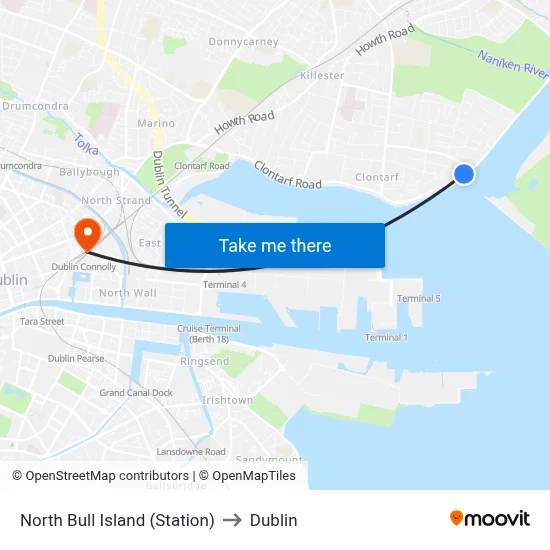 North Bull Island (Station) to Dublin map