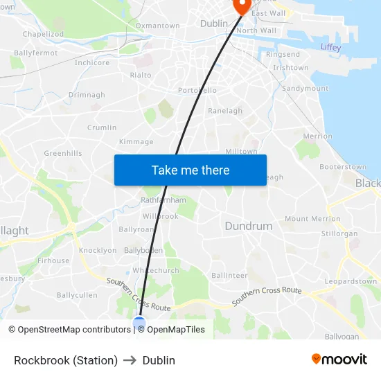 Rockbrook (Station) to Dublin map