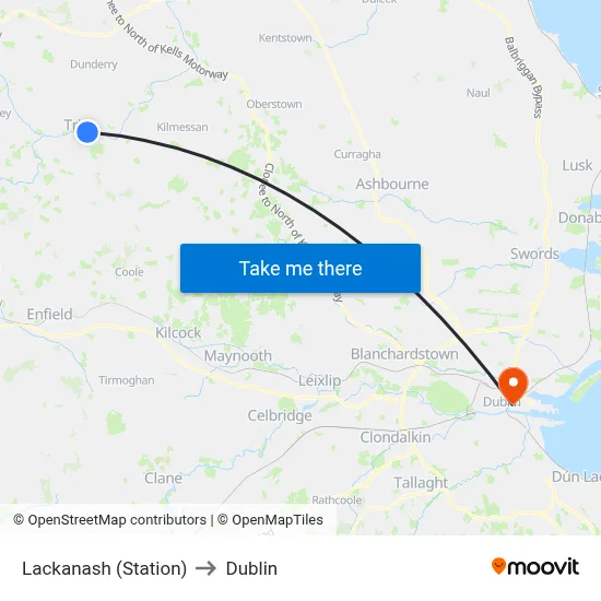 Lackanash (Station) to Dublin map