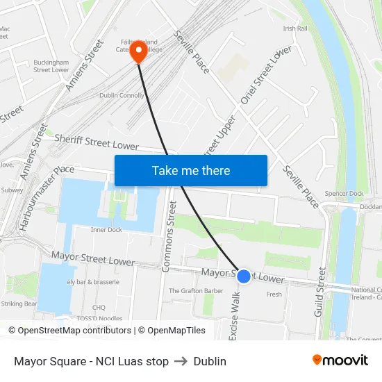 Mayor Square - NCI Luas stop to Dublin map