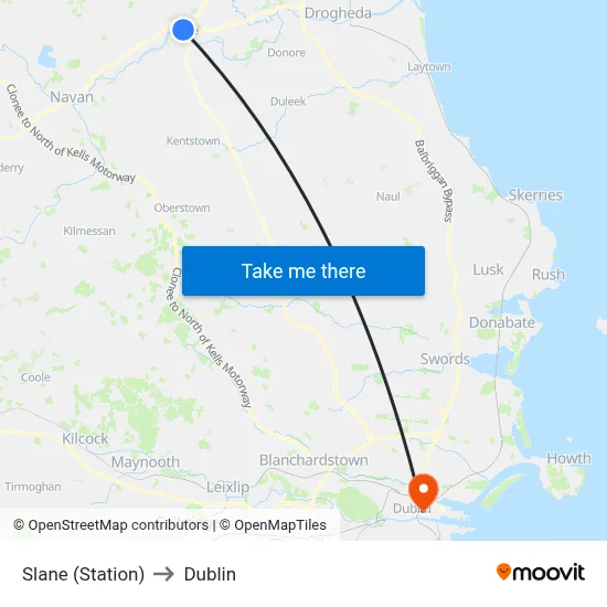 Slane (Station) to Dublin map