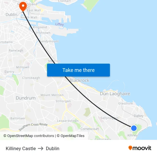 Killiney Castle to Dublin map