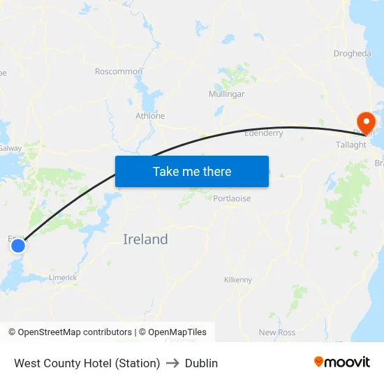 West County Hotel (Station) to Dublin map