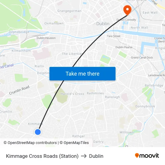 Kimmage Cross Roads (Station) to Dublin map