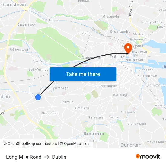 Long Mile Road to Dublin map