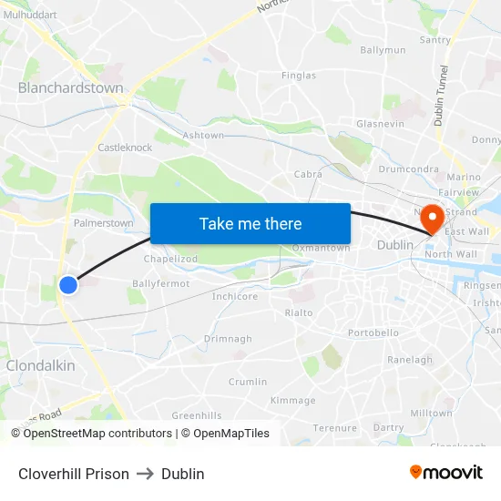 Cloverhill Prison to Dublin map