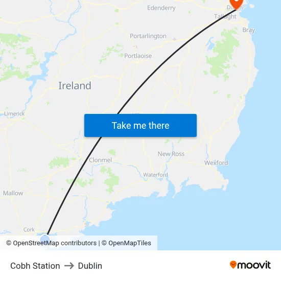Cobh Station to Dublin map