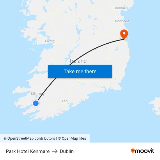 Park Hotel Kenmare to Dublin map