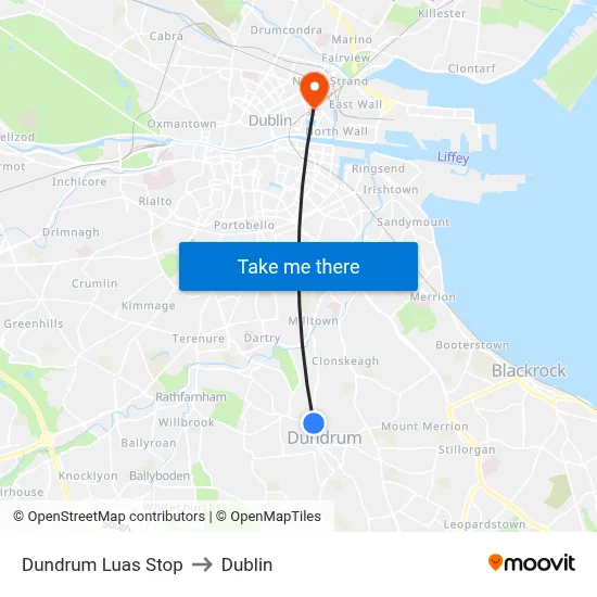 Dundrum Luas Stop to Dublin map