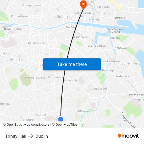 Trinity Hall to Dublin map