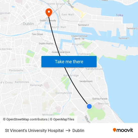 St Vincent's University Hospital to Dublin map