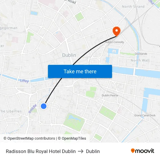 Radisson Blu Royal Hotel Dublin to Dublin map