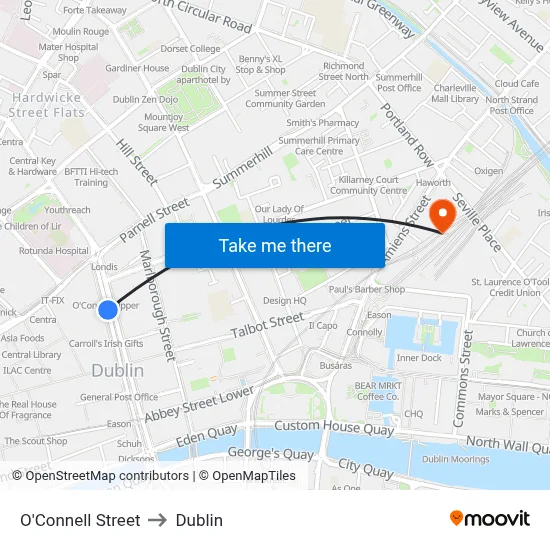 O'Connell Street to Dublin map