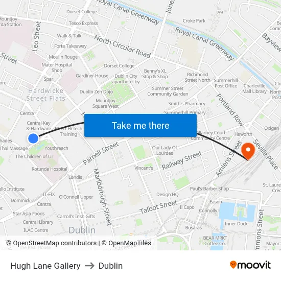 Hugh Lane Gallery to Dublin map