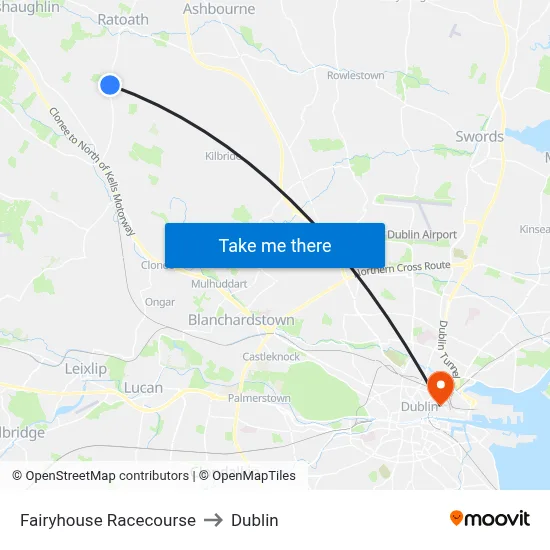 Fairyhouse Racecourse to Dublin map