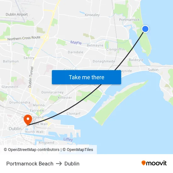 Portmarnock Beach to Dublin map