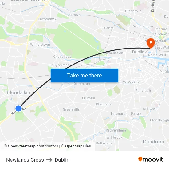 Newlands Cross to Dublin map