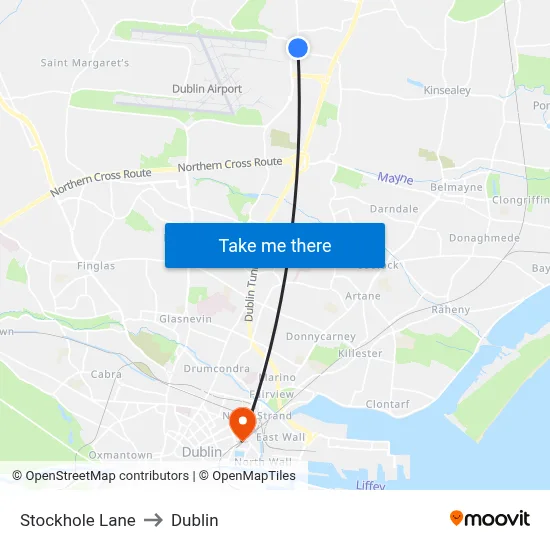 Stockhole Lane to Dublin map