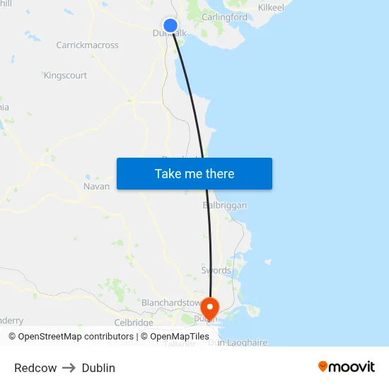 Redcow to Dublin map