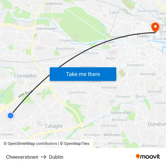 Cheeverstown to Dublin map