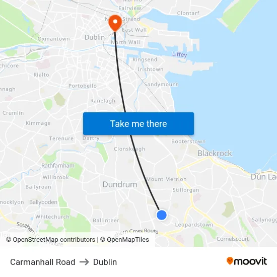 Carmanhall Road to Dublin map
