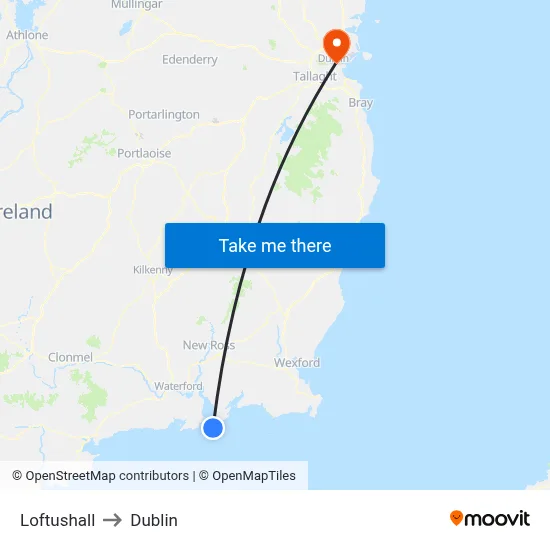 Loftushall to Dublin map