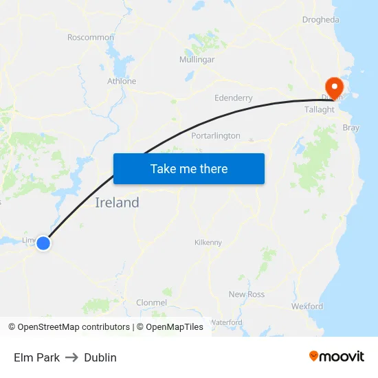 Elm Park to Dublin map