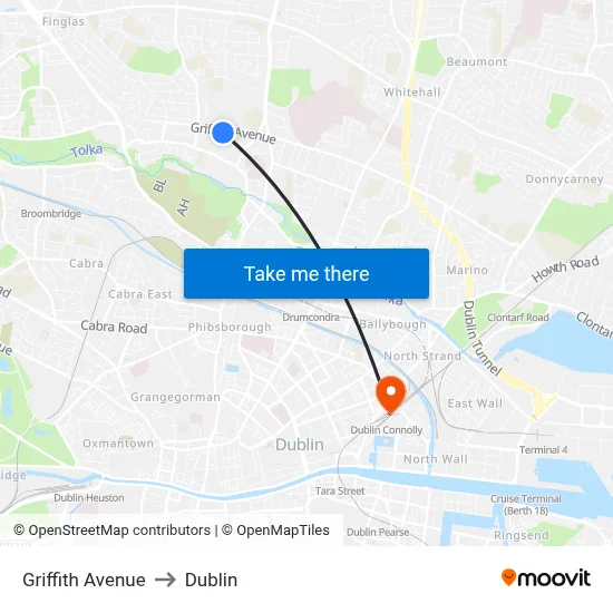 Griffith Avenue to Dublin map