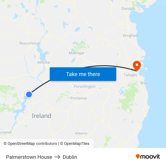 Palmerstown House to Dublin map