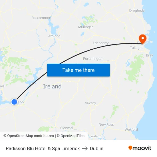 Radisson Blu Hotel & Spa  Limerick to Dublin map