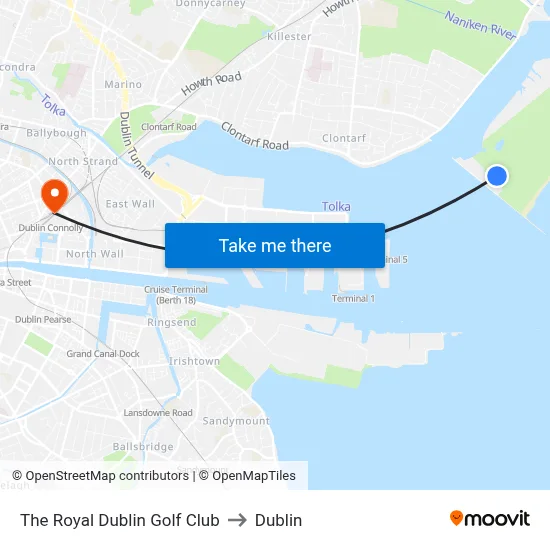 The Royal Dublin Golf Club to Dublin map