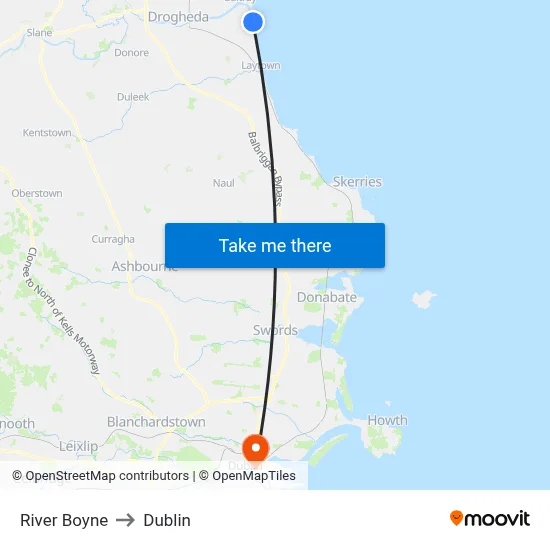 River Boyne to Dublin map