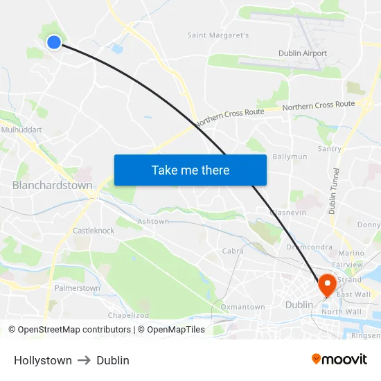 Hollystown to Dublin map
