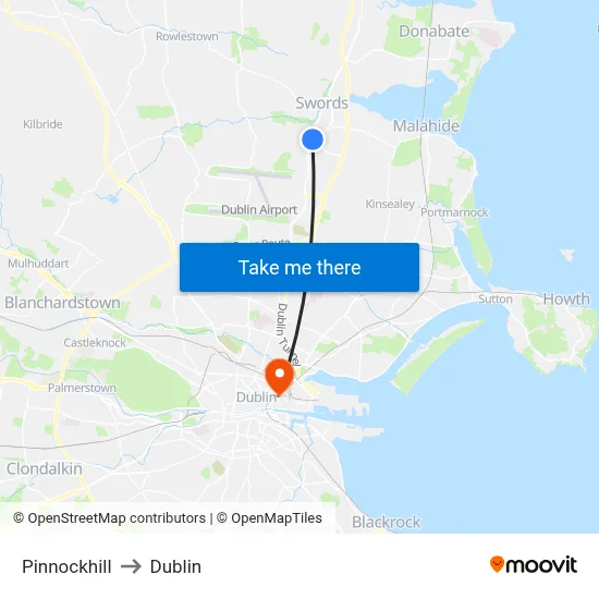 Pinnockhill to Dublin map