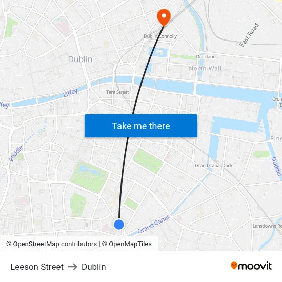 Leeson Street to Dublin map