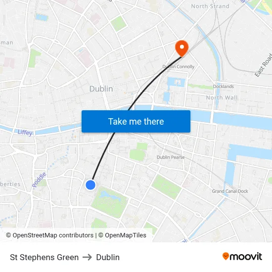 St Stephens Green to Dublin map