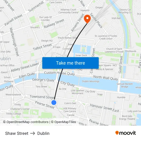 Shaw Street to Dublin map