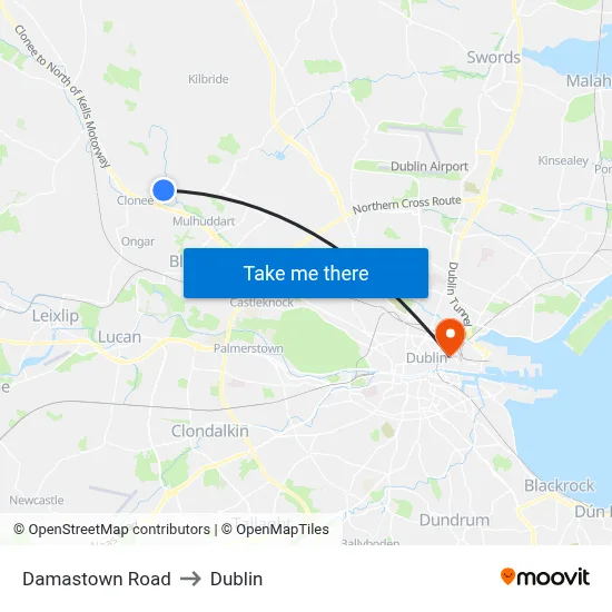 Damastown Road to Dublin map