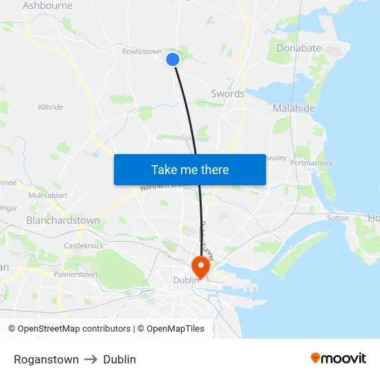 Roganstown to Dublin map